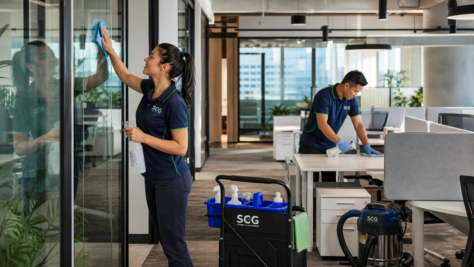 Sydney Clean Group commercial cleaner servicing a Sydney office floor after hours
